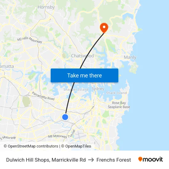 Dulwich Hill Shops, Marrickville Rd to Frenchs Forest map