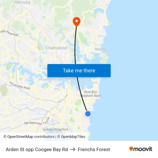 Arden St opp Coogee Bay Rd to Frenchs Forest map