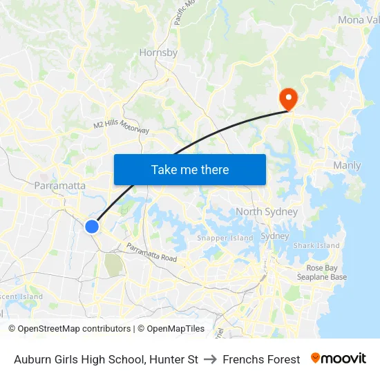 Auburn Girls High School, Hunter St to Frenchs Forest map