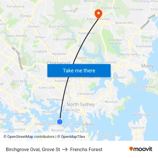 Birchgrove Oval, Grove St to Frenchs Forest map