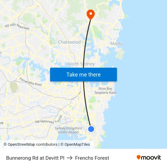 Bunnerong Rd at Devitt Pl to Frenchs Forest map