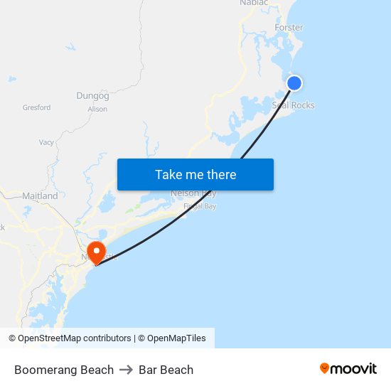 Boomerang Beach to Bar Beach map