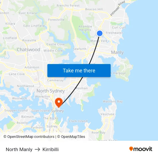North Manly to Kirribilli map