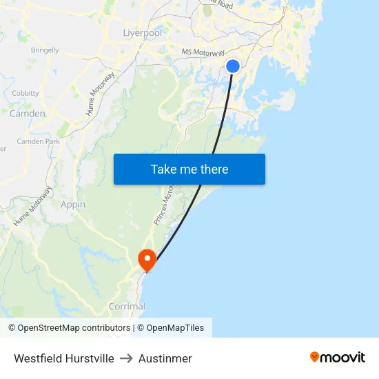 Westfield Hurstville to Austinmer map