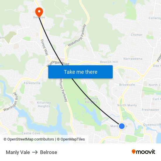 Manly Vale to Belrose map