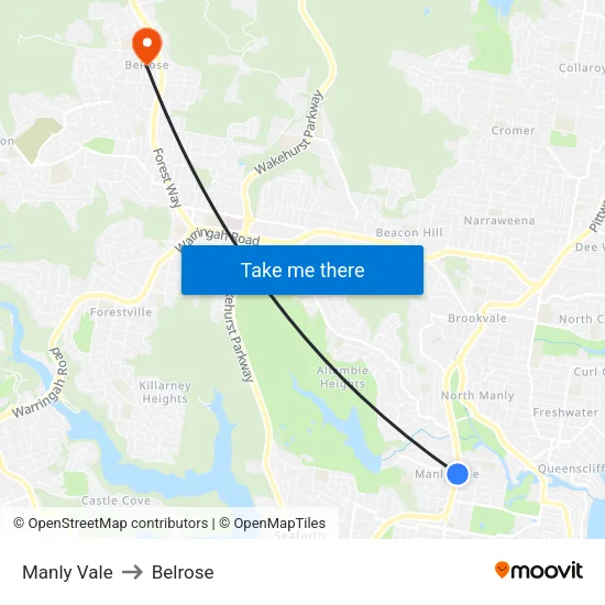 Manly Vale to Belrose map