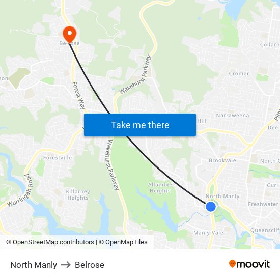 North Manly to Belrose map