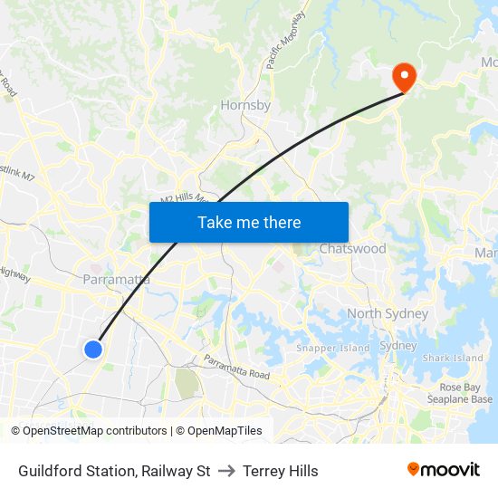 Guildford Station, Railway St to Terrey Hills map