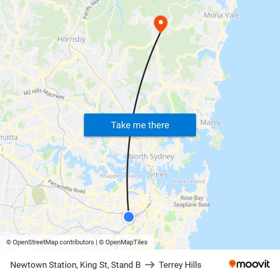 Newtown Station, King St, Stand B to Terrey Hills map