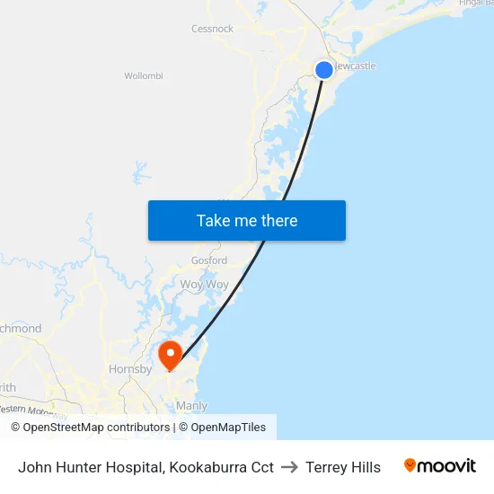 John Hunter Hospital, Kookaburra Cct to Terrey Hills map