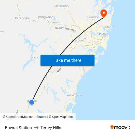 Bowral Station to Terrey Hills map