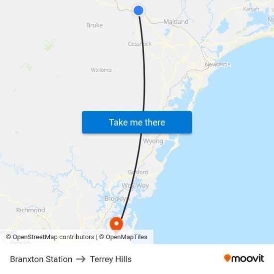 Branxton Station to Terrey Hills map