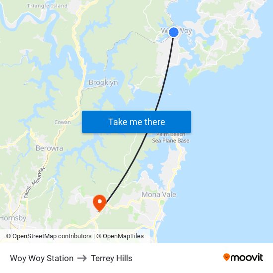 Woy Woy Station to Terrey Hills map