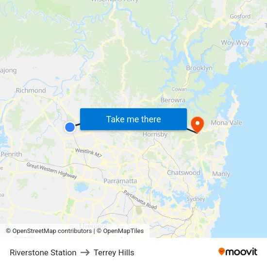 Riverstone Station to Terrey Hills map