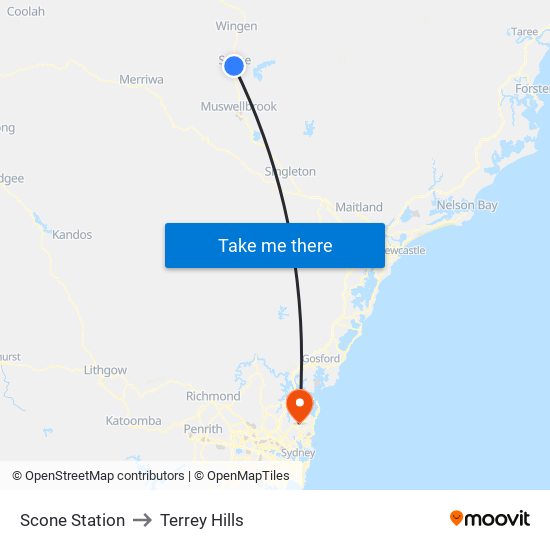 Scone Station to Terrey Hills map