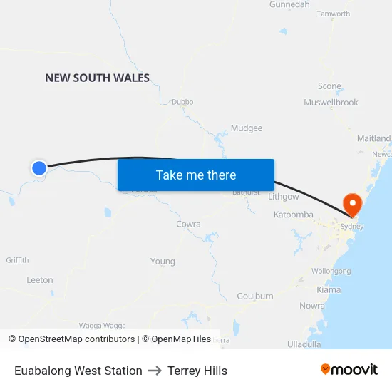 Euabalong West Station to Terrey Hills map