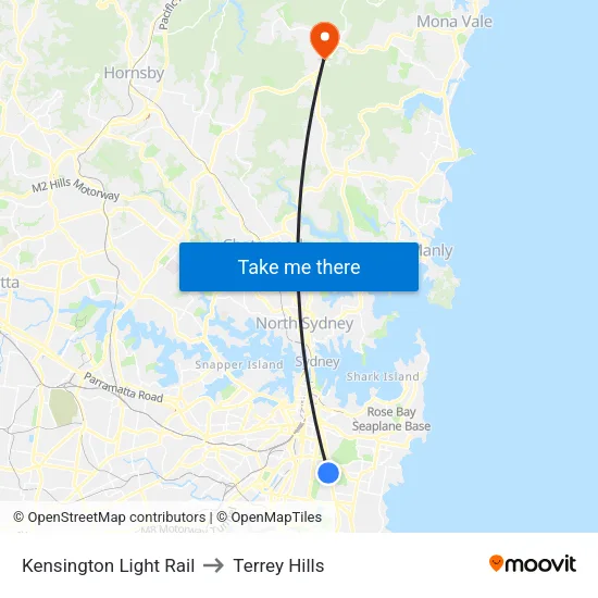 Kensington Light Rail to Terrey Hills map