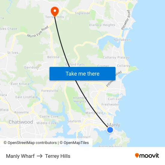 Manly Wharf to Terrey Hills map