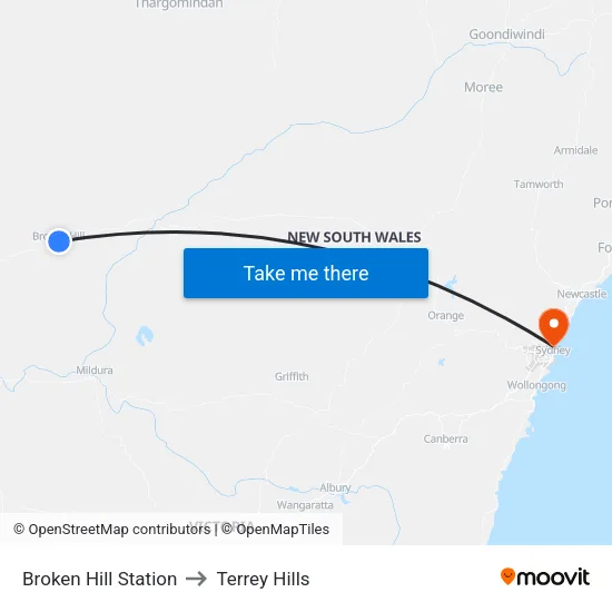 Broken Hill Station to Terrey Hills map