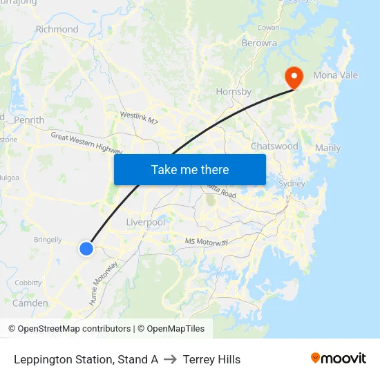 Leppington Station, Stand A to Terrey Hills map
