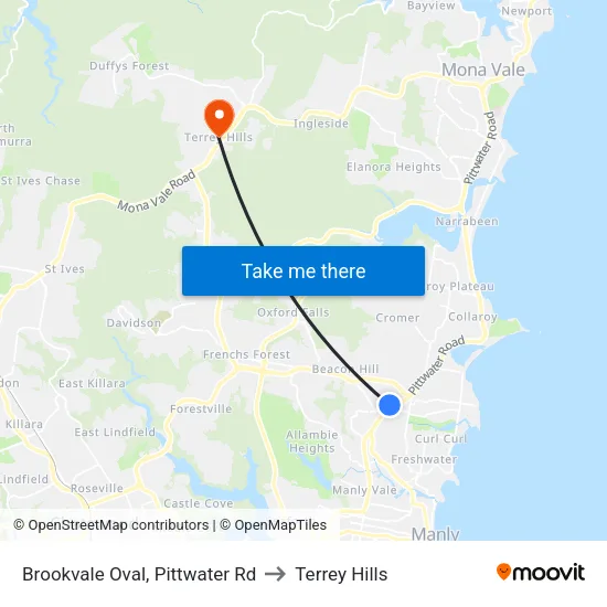 Brookvale Oval, Pittwater Rd to Terrey Hills map