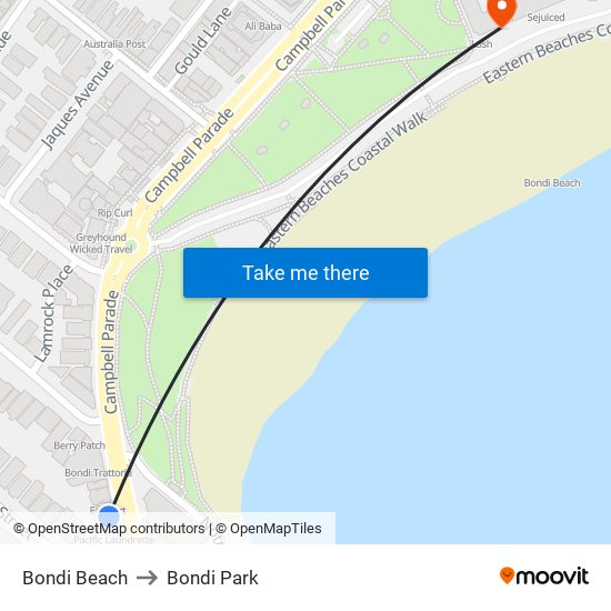 Bondi Beach to Bondi Park map