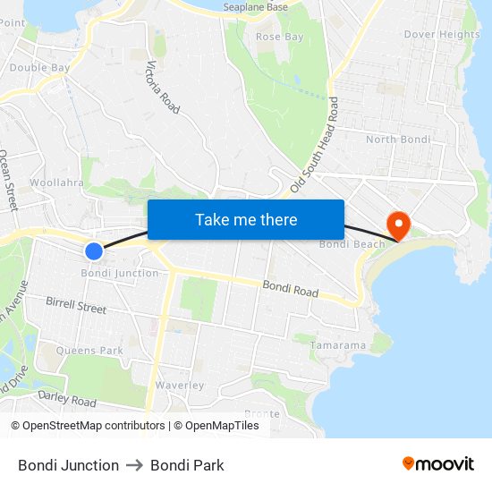 Bondi Junction to Bondi Park map