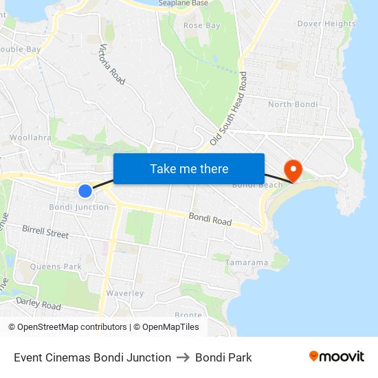 Event Cinemas Bondi Junction to Bondi Park map