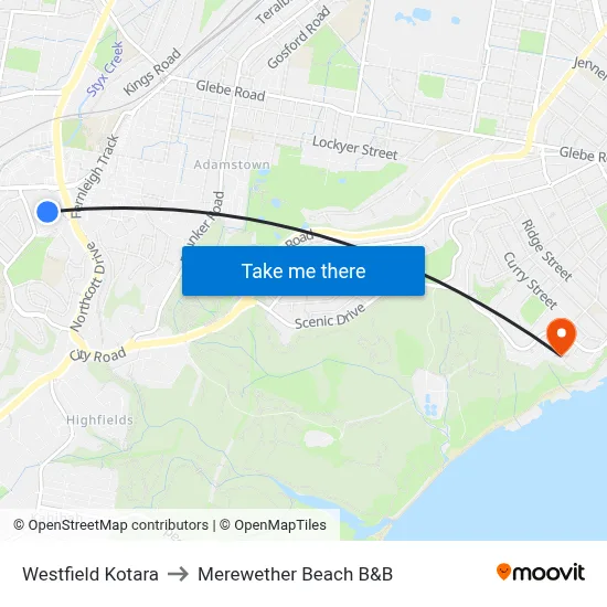 Westfield Kotara to Merewether Beach B&B map