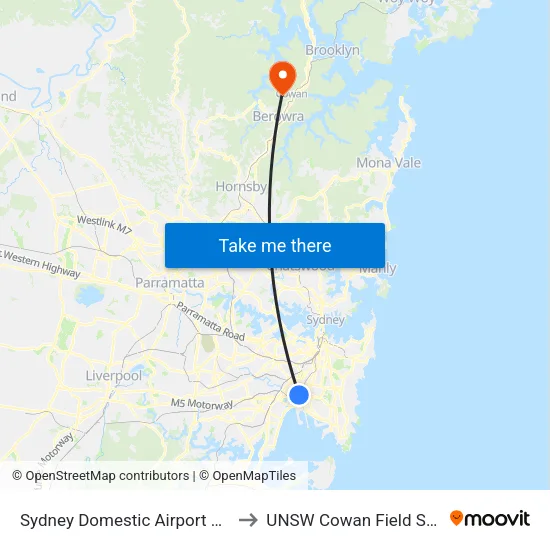 Sydney Domestic Airport Station to UNSW Cowan Field Station map
