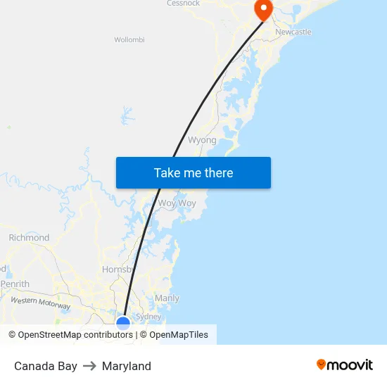 Canada Bay to Maryland map