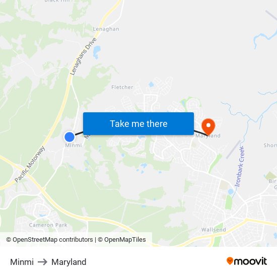 Minmi to Maryland map