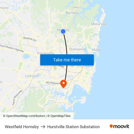 Westfield Hornsby to Hurstville Station Substation map