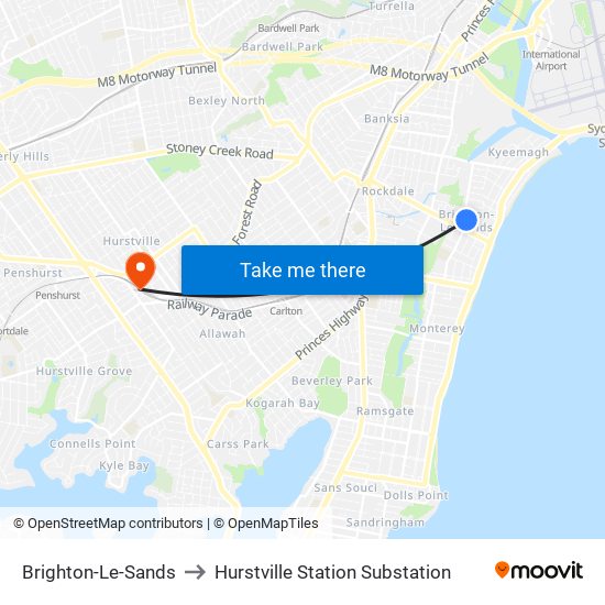 Brighton-Le-Sands to Hurstville Station Substation map