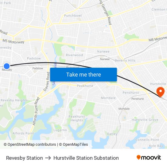 Revesby Station to Hurstville Station Substation map