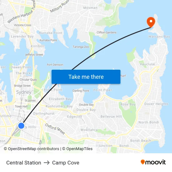 Central Station to Camp Cove map