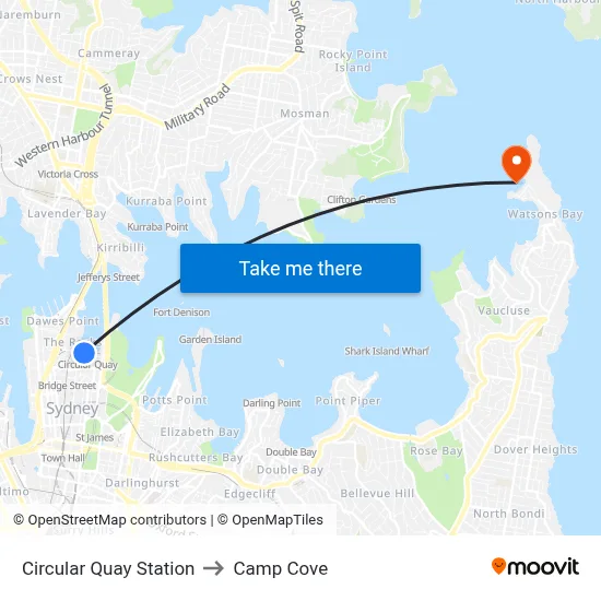Circular Quay Station to Camp Cove map