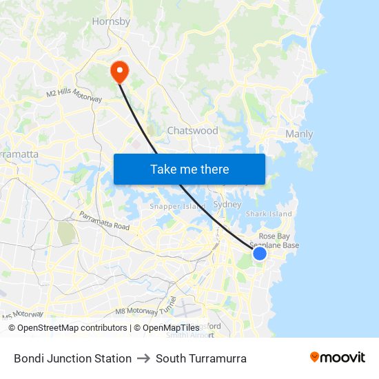 Bondi Junction Station to South Turramurra map