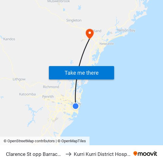 Clarence St opp Barrack St to Kurri Kurri District Hospital map