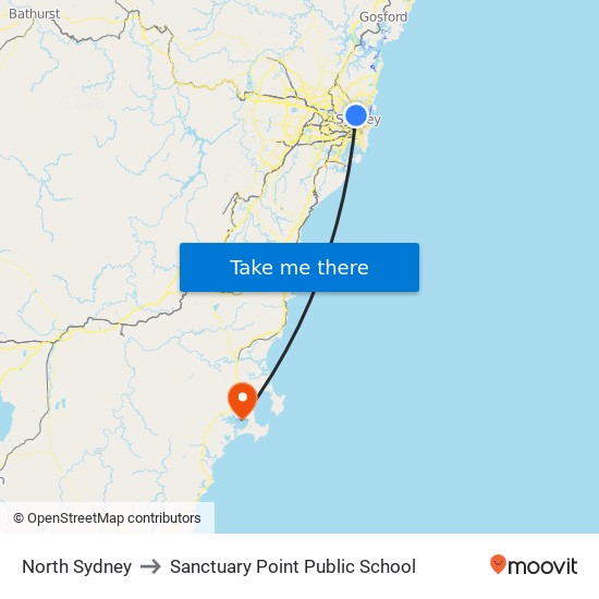 North Sydney to Sanctuary Point Public School map