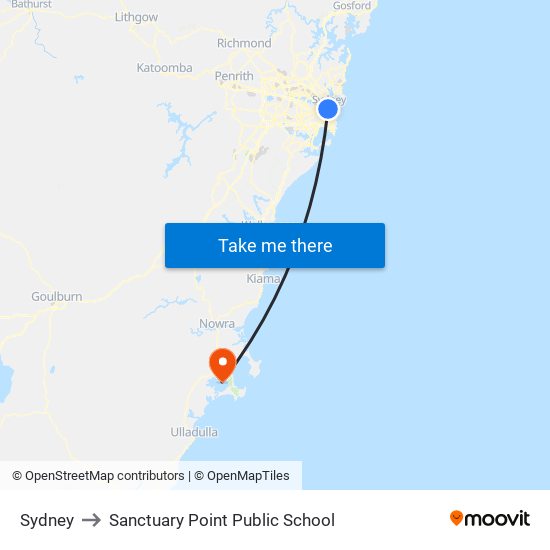 Sydney to Sanctuary Point Public School map