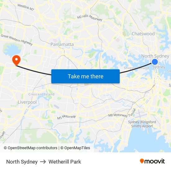 North Sydney to Wetherill Park map