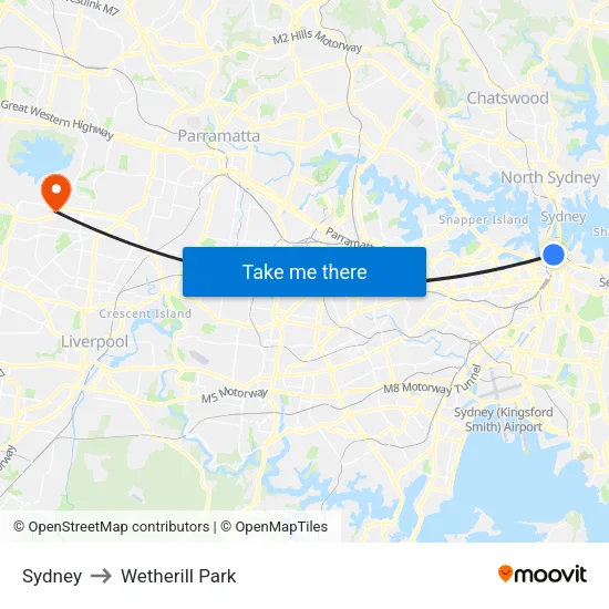 Sydney to Wetherill Park map