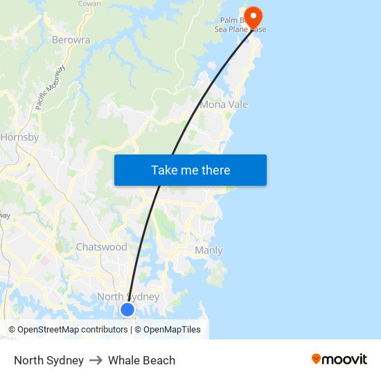 North Sydney to Whale Beach map
