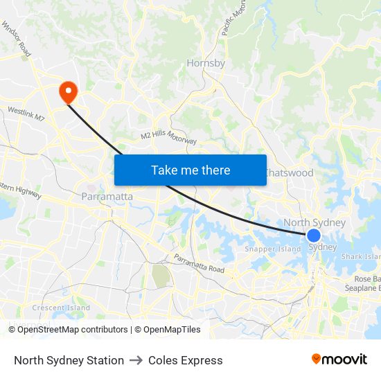 North Sydney Station to Coles Express map