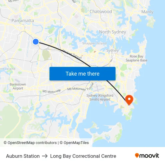 Auburn Station to Long Bay Correctional Centre map