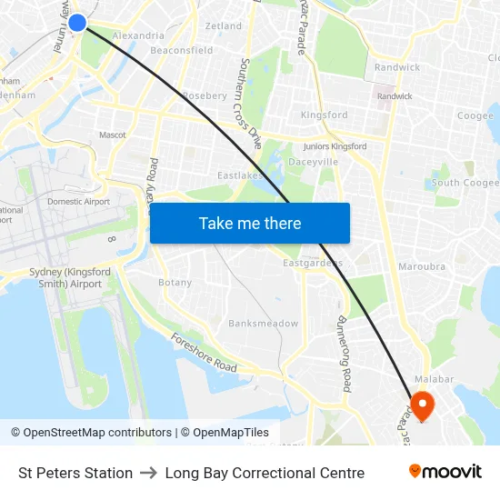 St Peters Station to Long Bay Correctional Centre map