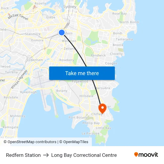 Redfern Station to Long Bay Correctional Centre map