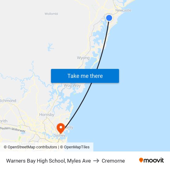 Warners Bay High School, Myles Ave to Cremorne map