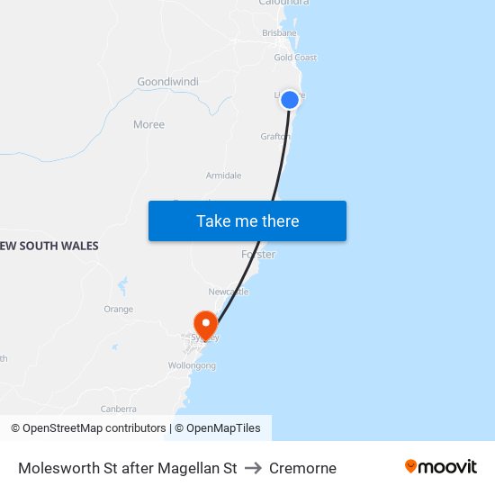 Molesworth St after Magellan St to Cremorne map